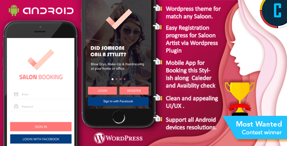 Saloon Booking Android Native App with Wordpress Plugin with Responsive Web Theme - Shop.Vyeron.com